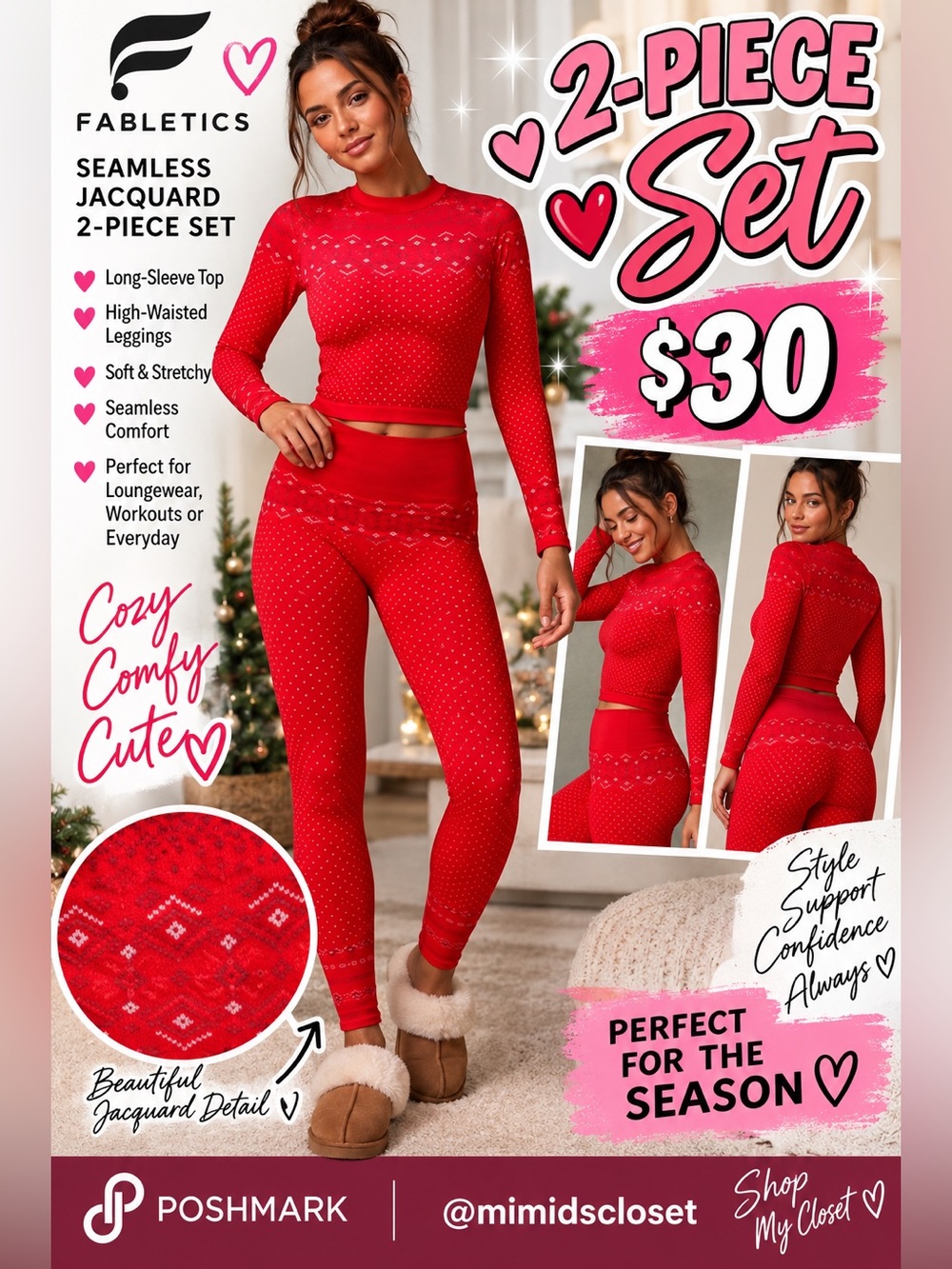 2- Piece Set Fabletics Seamless High-Waisted Jacquard Leggings & Long-Sleeve Top